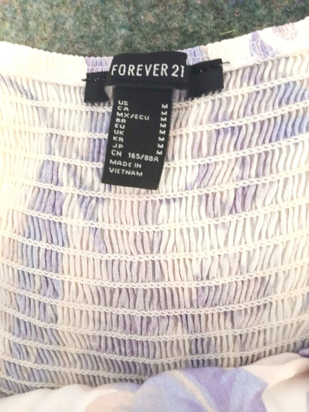 Forever 21 White Lavender Floral Puff Sleeve Lined Mini Dress M Cottagecore Boho - Picture 7 of 7